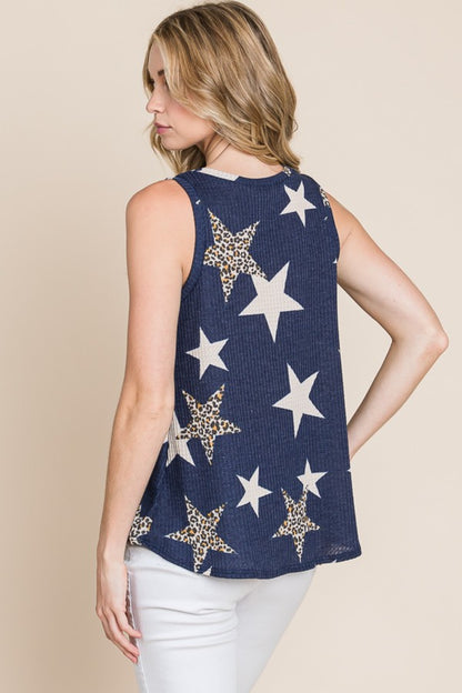 Star Print Waffle Knit Tank