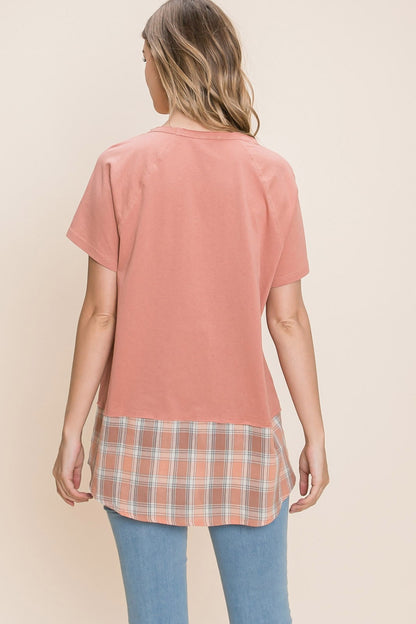 Plaid Contrast Short Sleeve T-Shirt