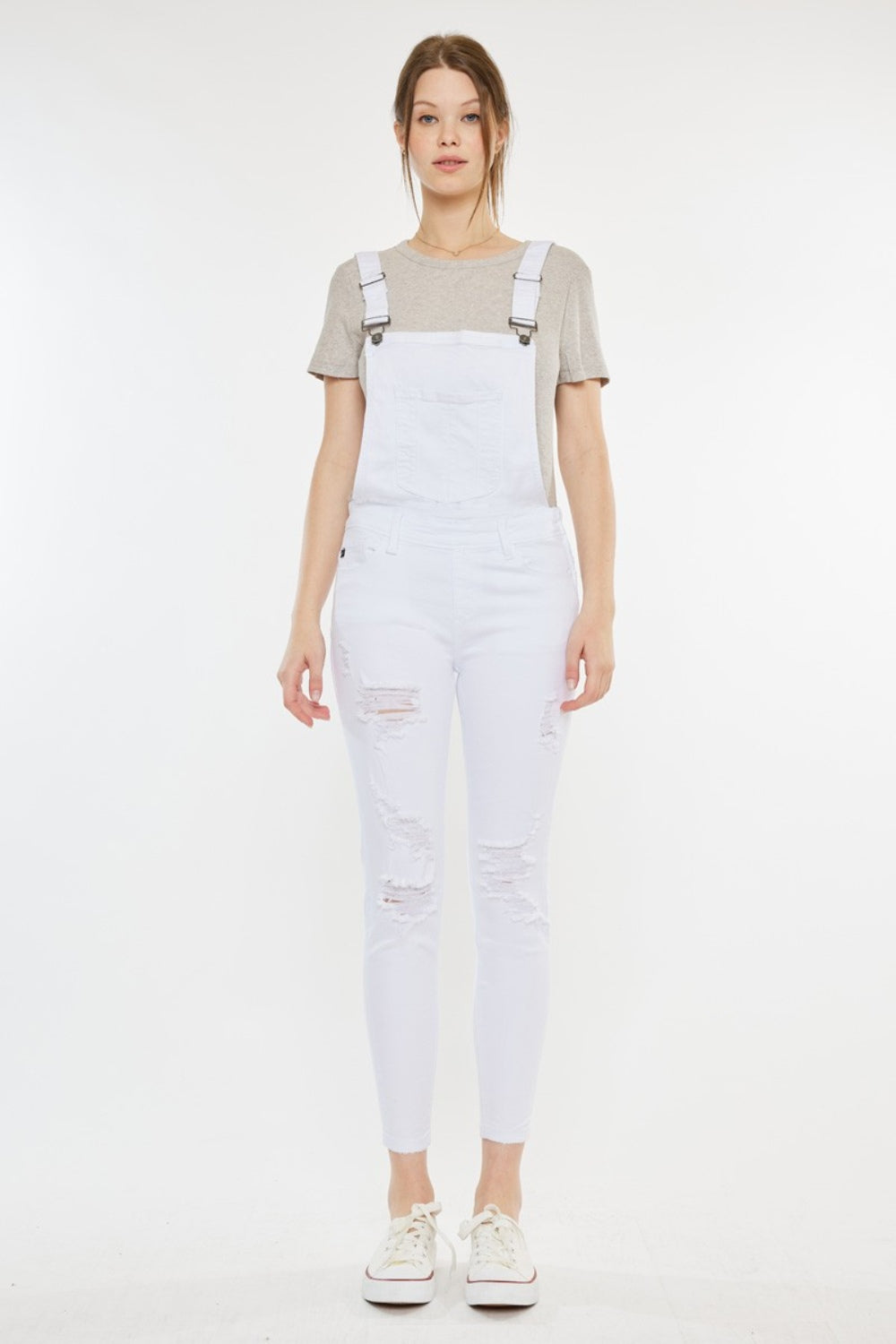 Distressed Skinny Denim Overalls