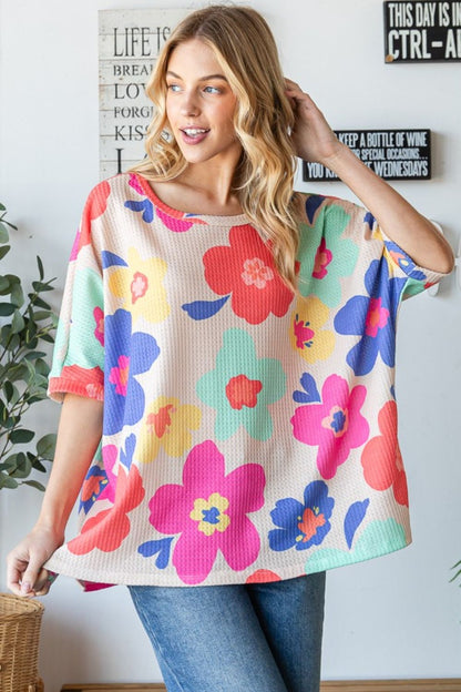 Floral Waffle Oversize T-Shirt