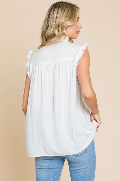 Full Size Frill Edge Smocked Sleeveless Top