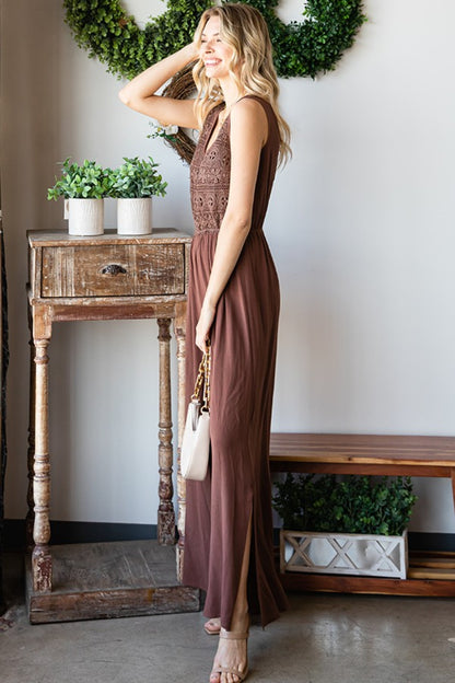 Tie Back Sleeveless Slit Wide Leg Jumpsuit