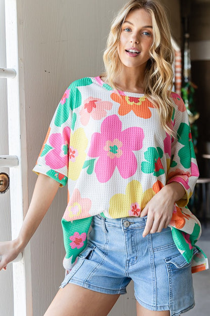 Floral Waffle Oversize T-Shirt