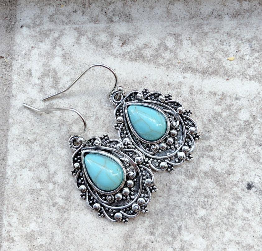 Artificial Turquoise Alloy Teardrop Dangle Earrings