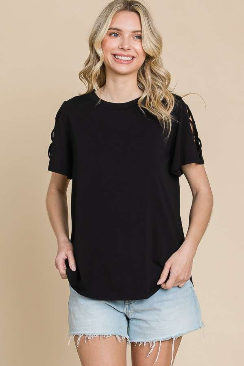 Round Neck Crisscross Short Sleeve T-Shirt