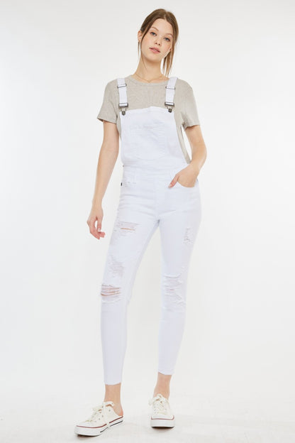 Distressed Skinny Denim Overalls