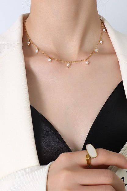 18K Gold-Plated Titanium Steel Pearl Necklace