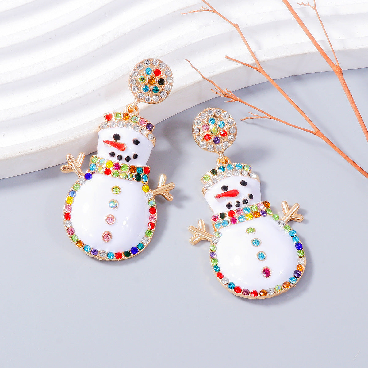 Alloy Rhinestone Snowman Earrings