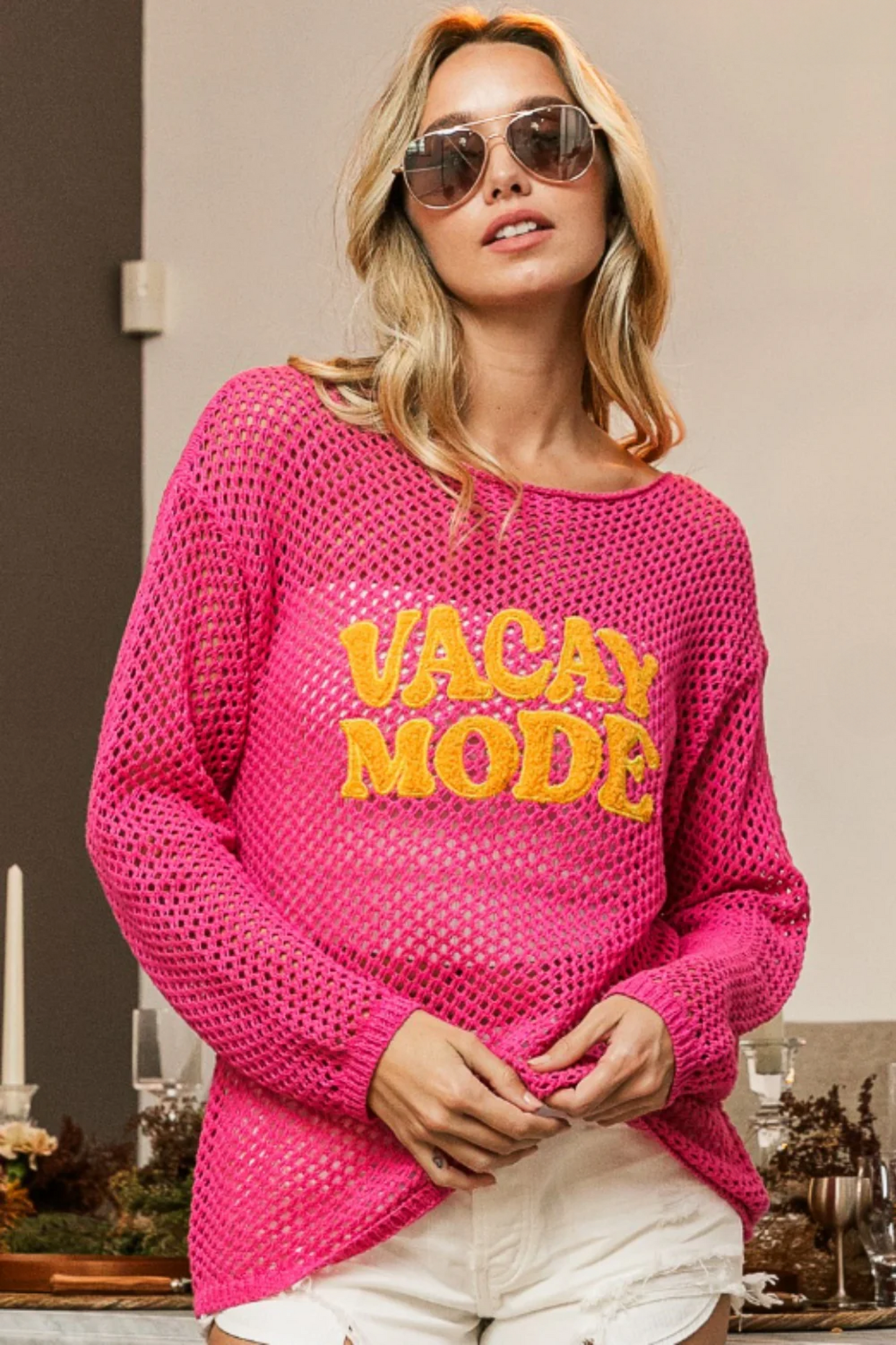VACAY MODE Embroidered Knit Cover Up