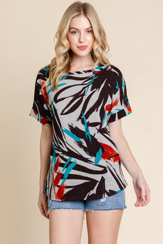 Printed Round Neck Short Sleeve T-Shirt