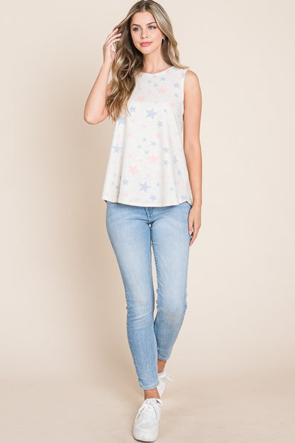 Star Print Round Neck Tank