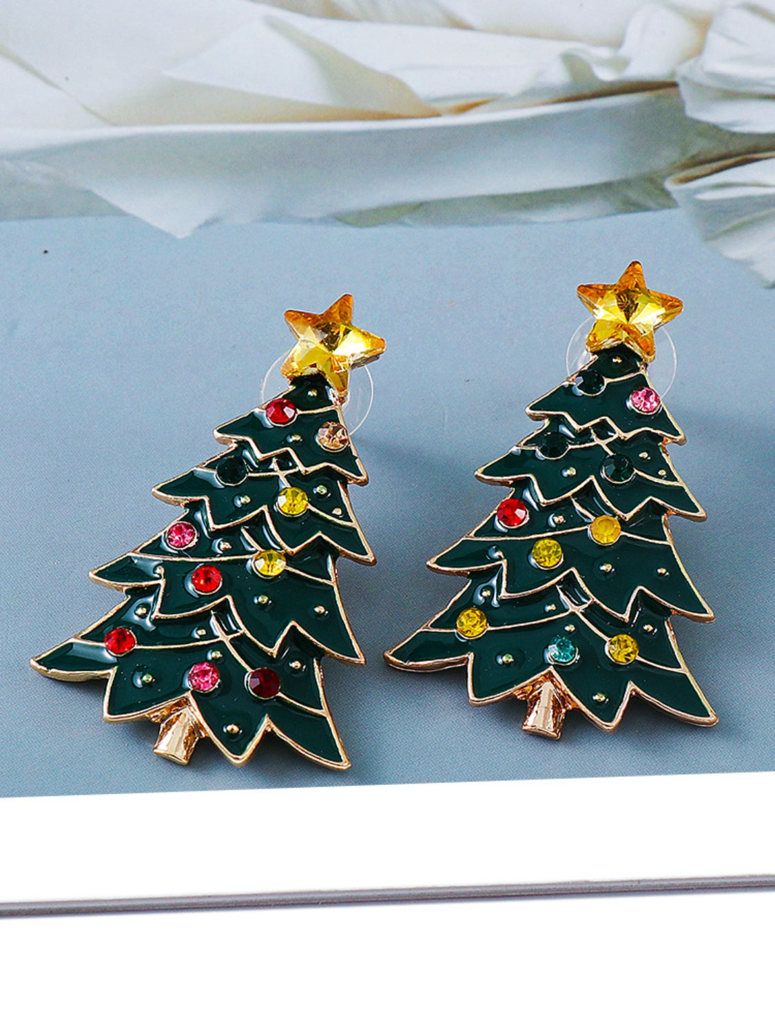 Alloy Inlaid Rhinestone Christmas Tree Earrings