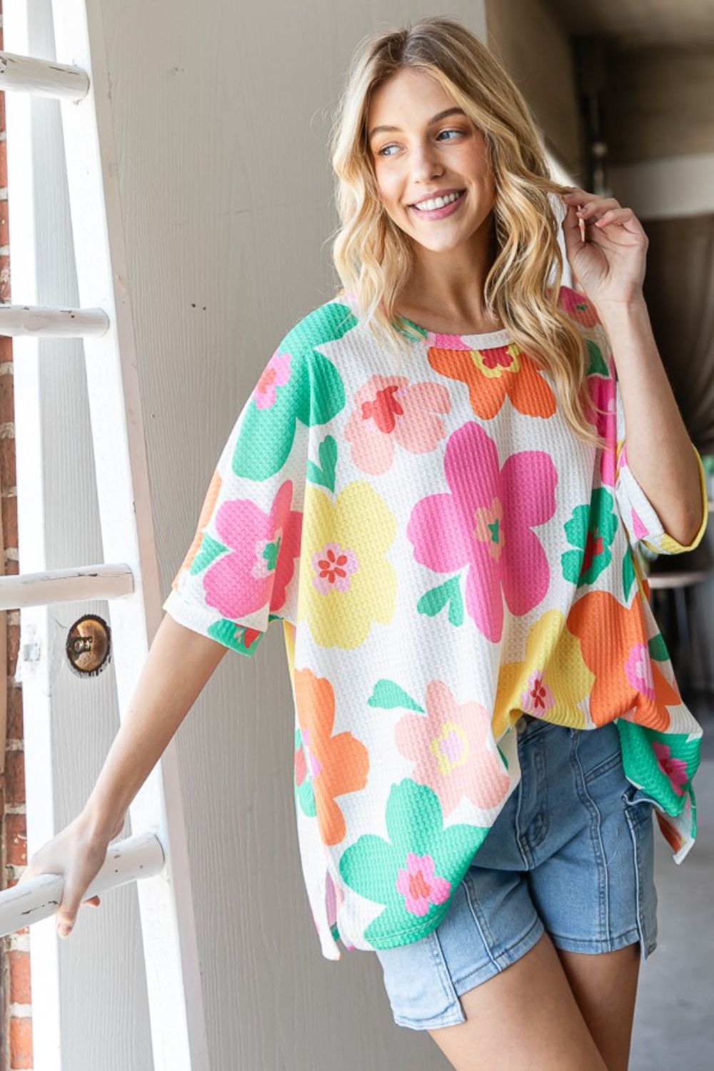 Floral Waffle Oversize T-Shirt