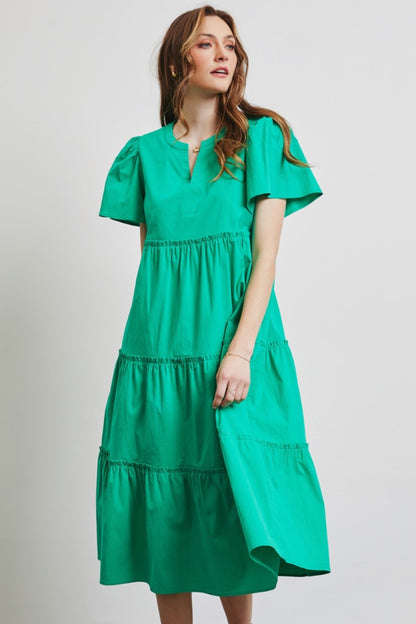 Full Size Cotton Poplin Ruffled Tiered Midi Dress