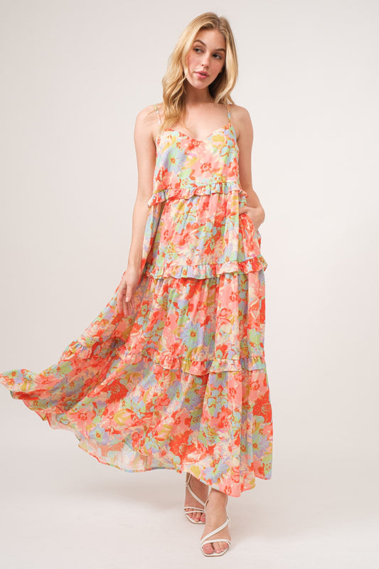 Floral Ruffled Tiered Maxi Cami Dress