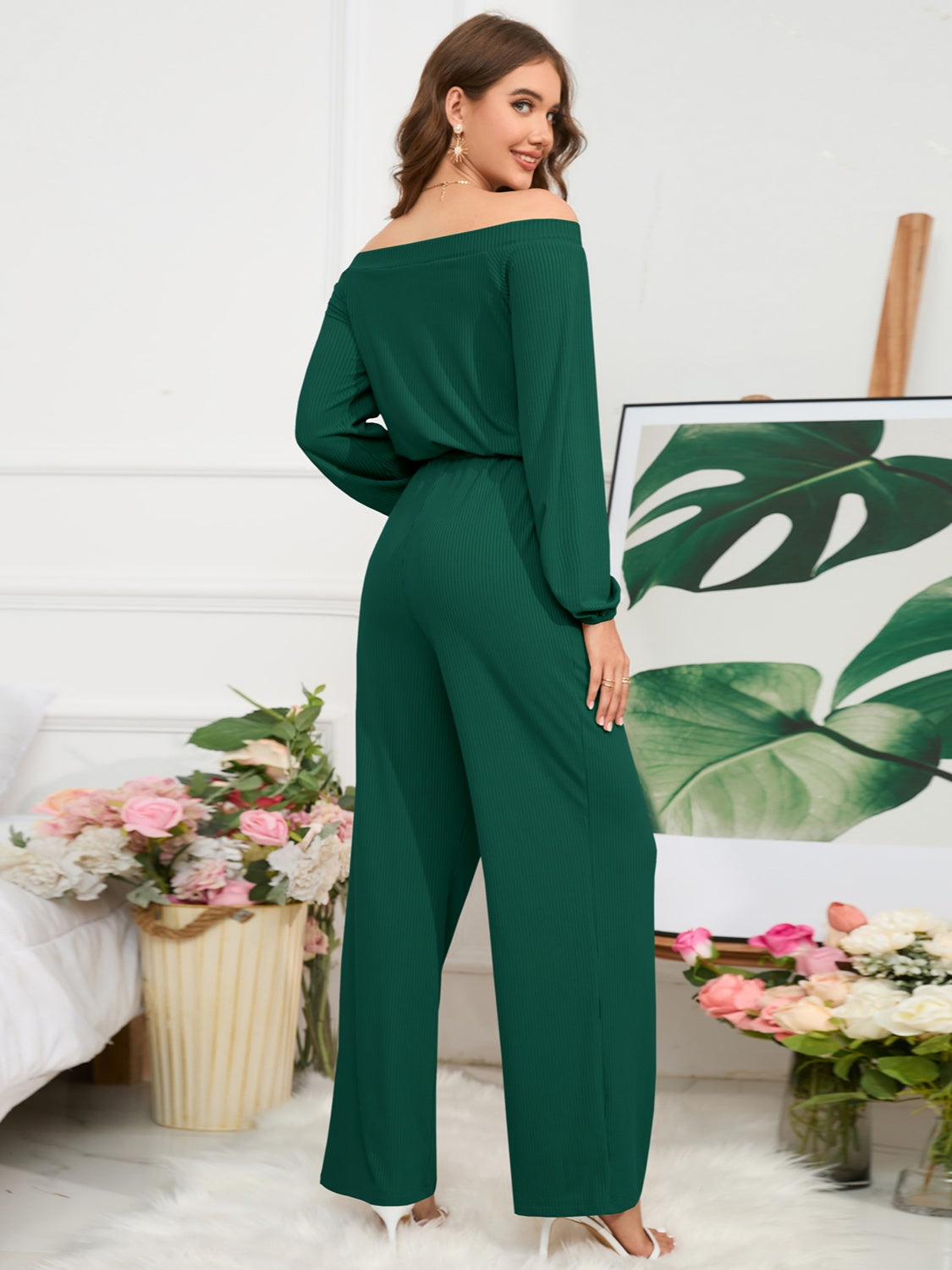 Off-Shoulder Straight Leg Jumpsuit